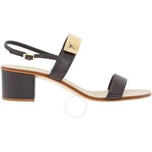 GIUSEPPE ZANOTTI black leather silver hardware strappy chunky block heel sandals